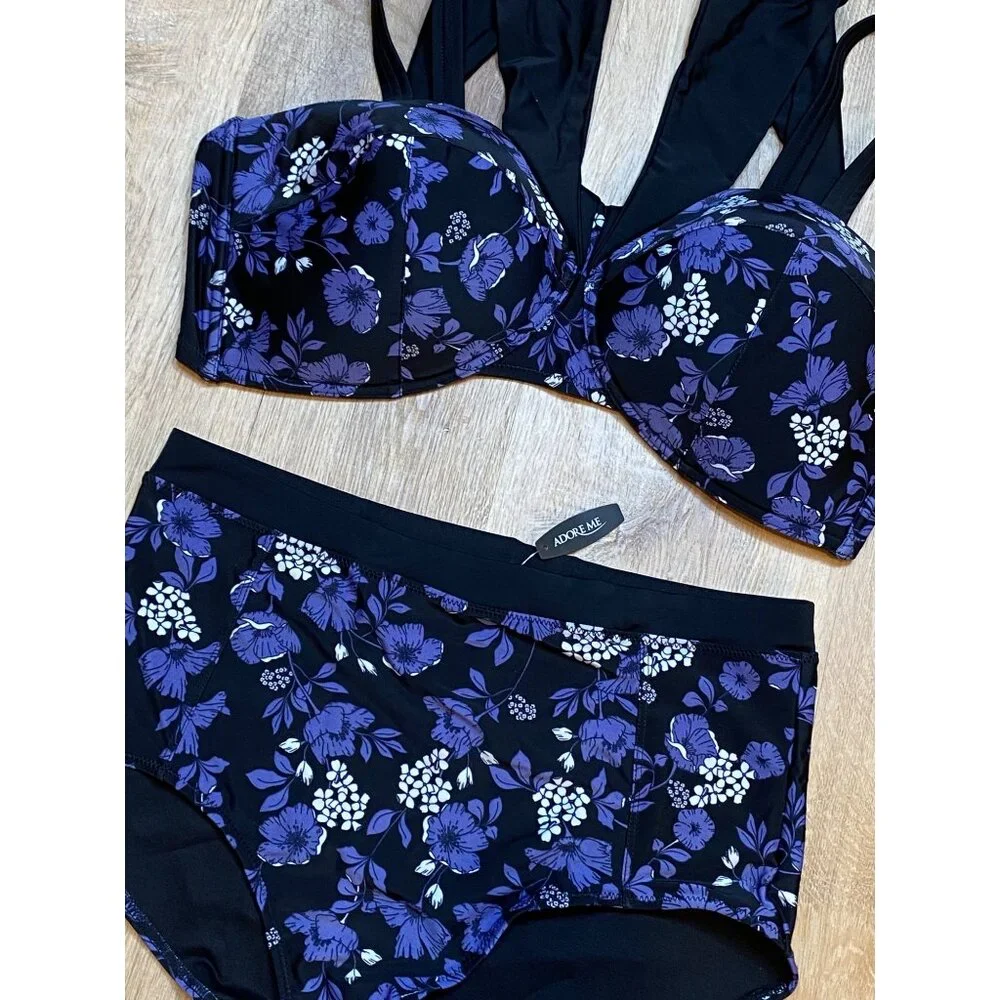 Adore Me Womens 2-Piece High-Waisted Bikini Set 1X‎ Bottom 4X Top NWT